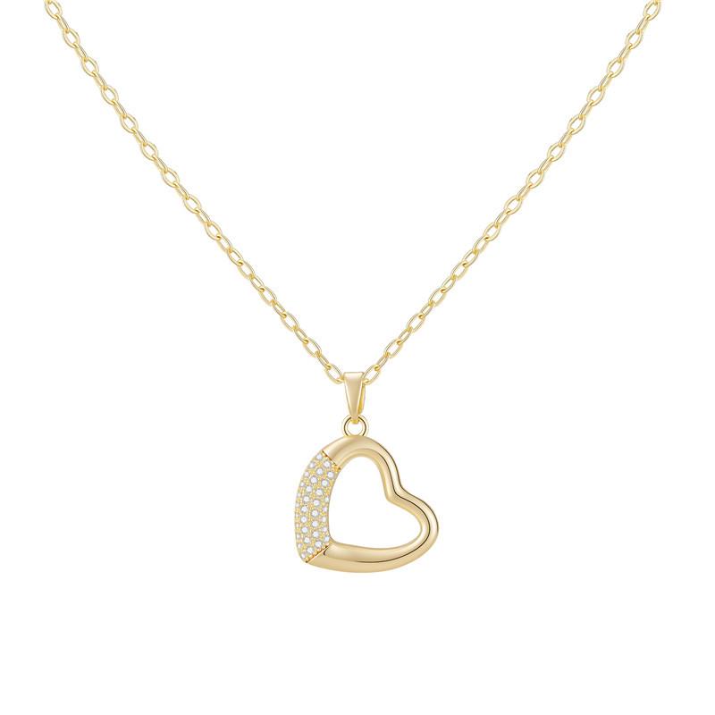 18k Gold Heart-Shaped Copper Necklace with Zircon and Diamonds золотой