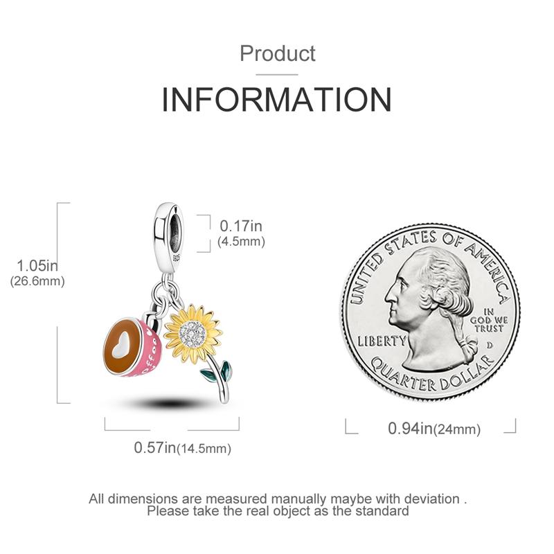 Original Charms Copper Creative Coffee Sunflower Pendants Fit Charms Plata Bracelets For Women Jewelry Making Fine Gifts