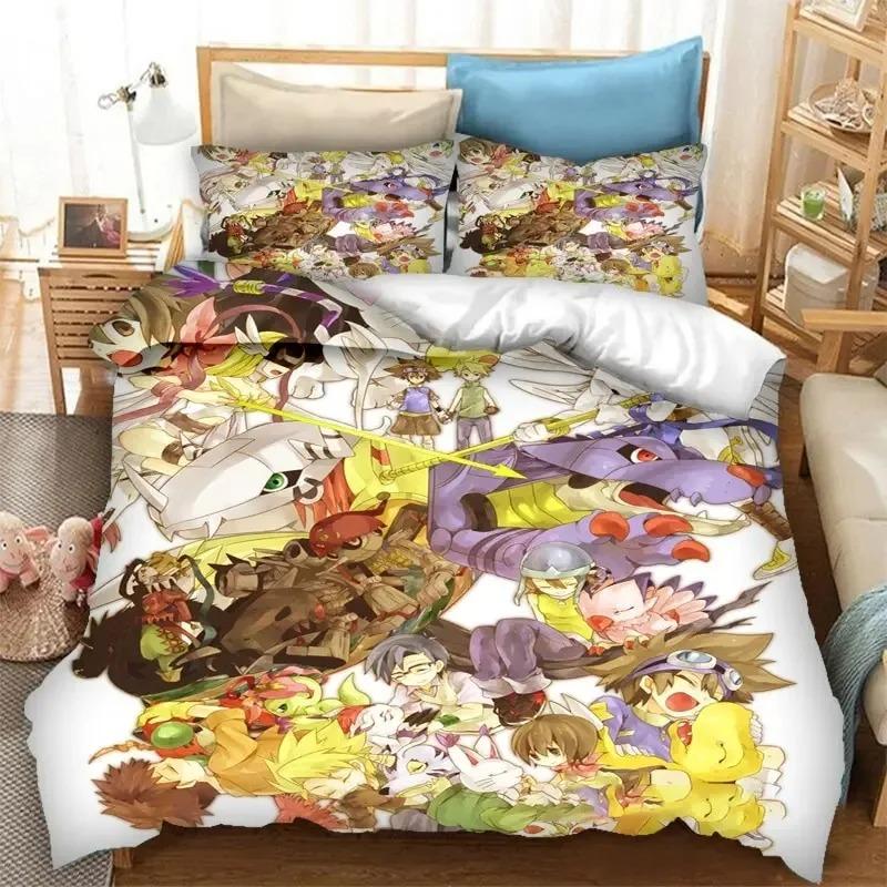 Anime Digimon Adventure Bedding Set Boys Girls Twin Queen Size Duvet Cover Pillowcase Bed Boys Adult Fashion Home Textileextile