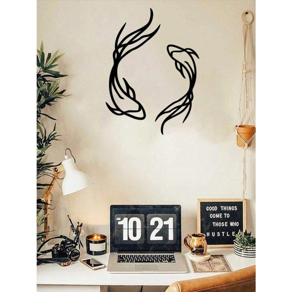 Metal Fish Wall Sculpture 0.5lb Black Iron Art Fishing Decor for Fisherman Gift Nautical Farmhouse Hanging Ornament for Living Room Bathroom Office