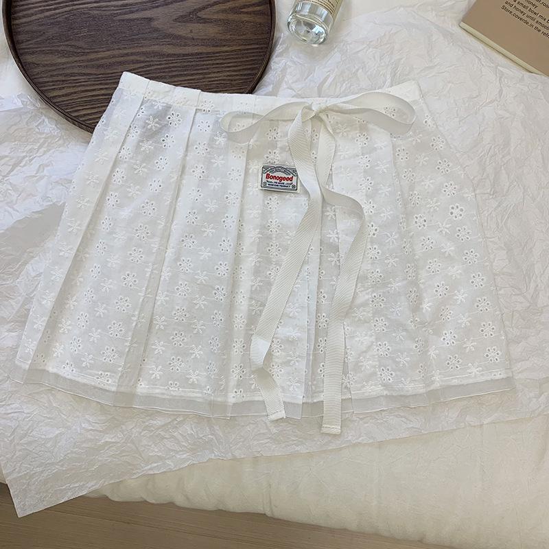 

Многослойная юбка миди с завязкой на талии в весенне-летнем стиле с высококлассным джинсовым дизайном фартука One Size цветочный/белый