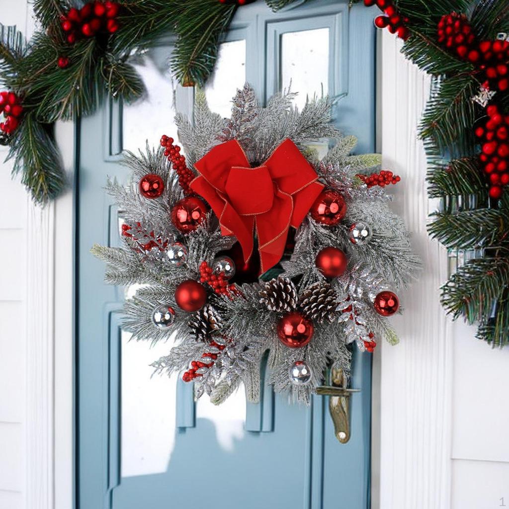 Christmas Wreath Winter Realistic with Red Berries 20in Snowy Xmas Decoration for