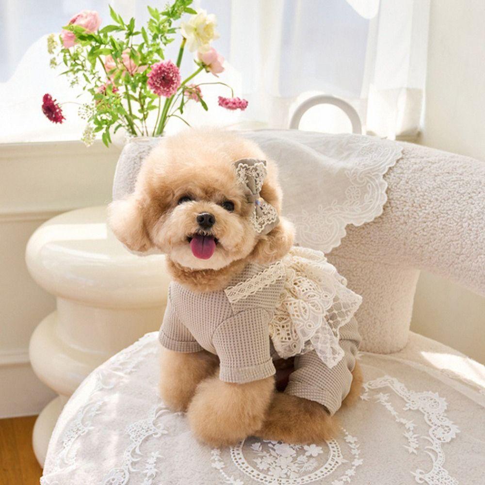 Waffle Lace Dog Pajamas Soft Pet Four Legged Coat Fashion Pet Spring Summer Jumpsuit  Kittens