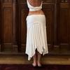 Elegant Asymmetrical Pleated Midi Skirt for Women - Solid Color High Waist A-Line Irregular Hem Skirt