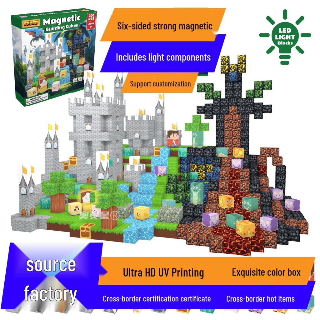 Pink Castle Cube Magnetic Building Block Set - STEM Educational Toy