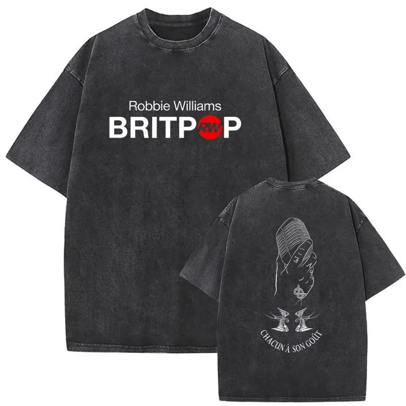 Vintage Washed Robbie Williams BRITPOP Tour 2026 Double Sided T Shirt Men's Women Clothing Fashion High Quality Cotton T-shirts