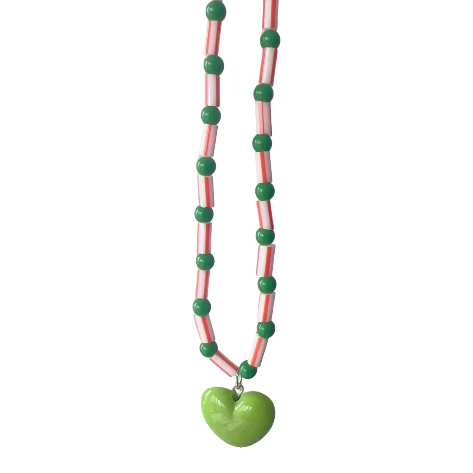 

Heart Pendant Necklace Adjustable Chain Necklace Stylish Bead Chain Necklace Resin Texture Neck Jewelry for Woman Girl зелёный