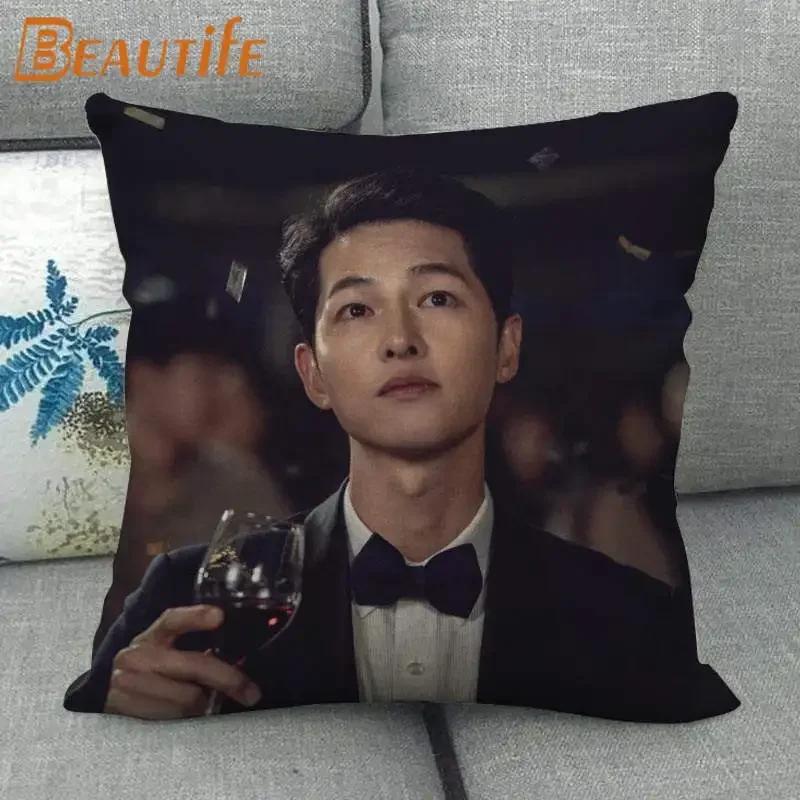 45X45cm Vincenzo Song Joong Ki KPOP Pillow Cover Square Zipper Cotton Linen Fabric Pillow Cases Bedroom Home Decorative Gift
