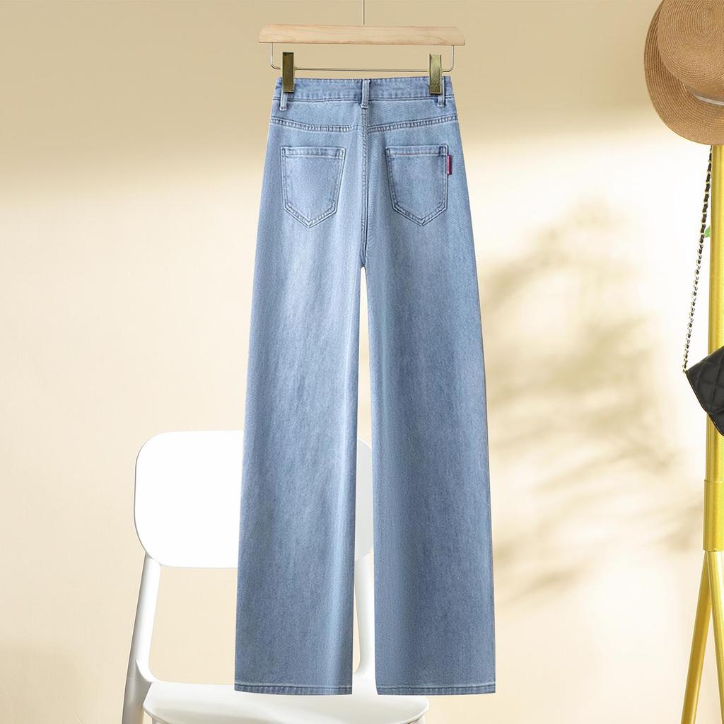 Women's Petite 2024 Wide-Leg Jeans - Spring/Autumn, Loose Straight-Leg, Floor-Length, Slimming Fit