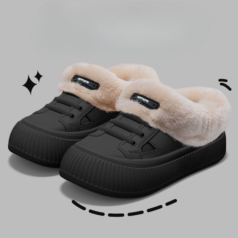 Thick-soled Cotton Shoes, Indoor Home Anti-slip, Warm, Fleece Waterproof Slippers for Women