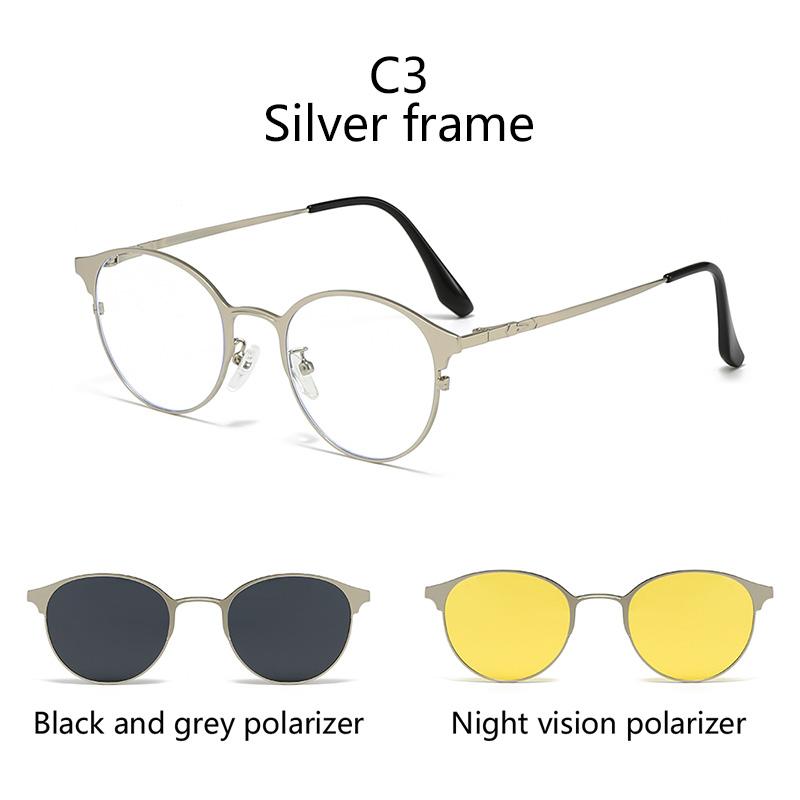 Lunettes de Soleil Rondes Monture Semi-Métal Clips Magnétiques Sur Monture Optique Prescription Magnétique Lunettes 3 EN 1