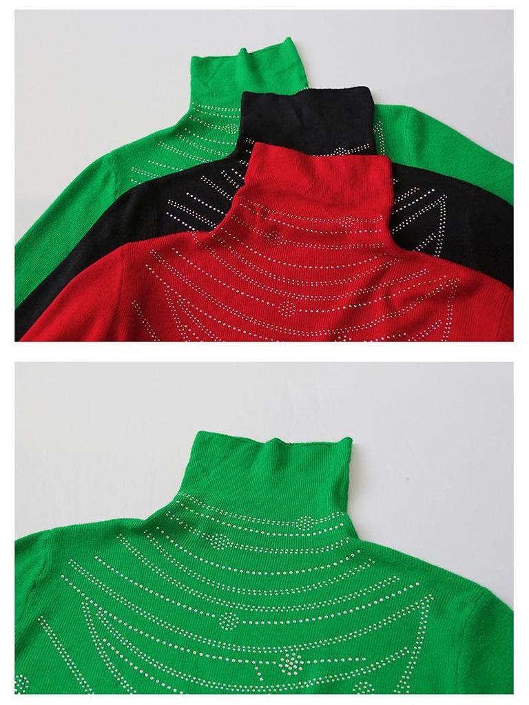 Damski dopasowany sweter z dzianiny z golfem i hot-dżetami na jesień/zimę 2024