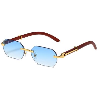 Trendige randlose Sonnenbrille für Herren Damen rahmenlose rechteckige Holzrahmen Sonnenbrille Retro Shades Sommer Reisebrille UV400