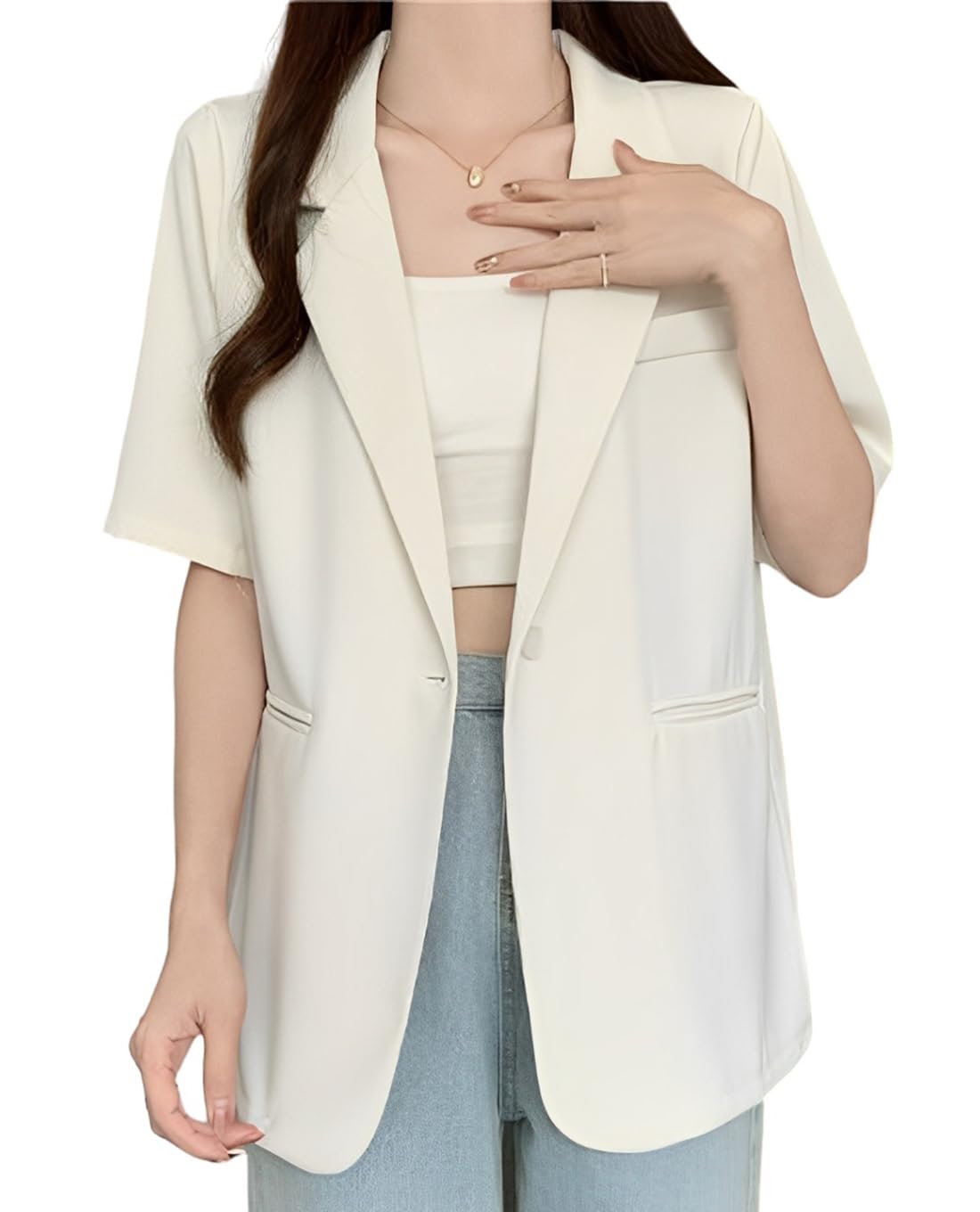 

Летний короткий рукав Легкий приталенный Свободный больших размеров [OKJCON] Женский жакет, Посадка, Формальный, Стройнящий, (JP, Алфавит, XL, Белый) белый