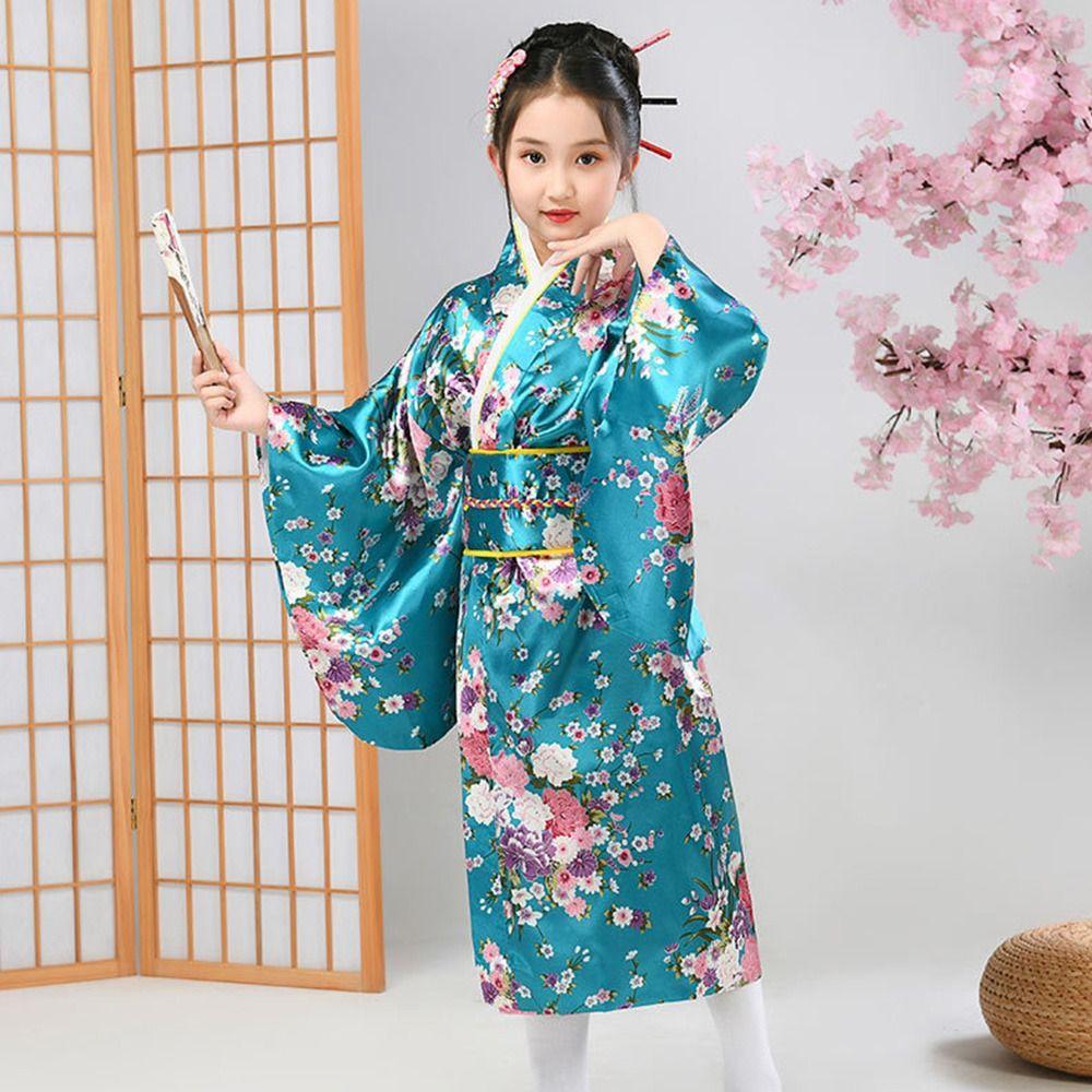 Bathrobe Gown Children Japanese Kimono with Obi Cosplay Costume Vintage Haori  Kids Boys Girls