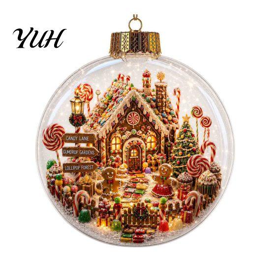 Winter Festival Decor Glowing Christmas Story Ornament, Mini Holiday Scene In Ball Hanging Decoration, Lighted Baubles Light Up Acrylic Clear Pendant