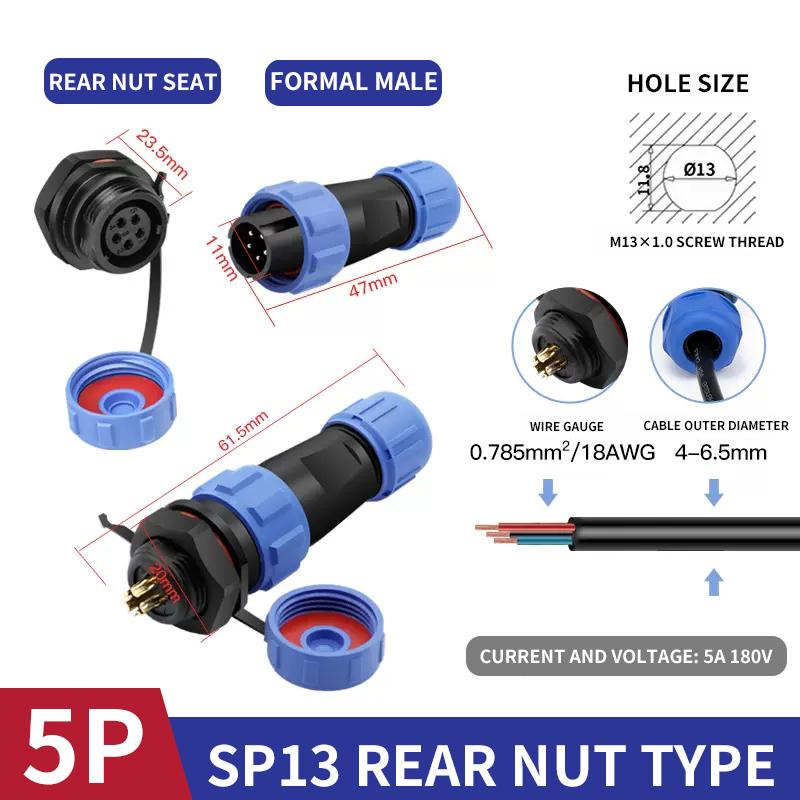 Waterproof Connector IP68 SP13 2/3/4/5/6/7/9PIN Male Plug & Female Socket Panel Mount Wire Cable Connector Aviation Plug