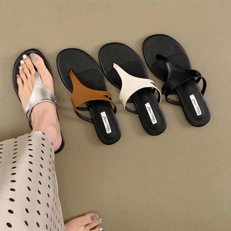 Fashion Bailamos Fashion Round Clip Toe Women Slippers Flat Heel Beach Slides Outdoor Casual Sandals 2025 New Summer Flip Flops Shoes