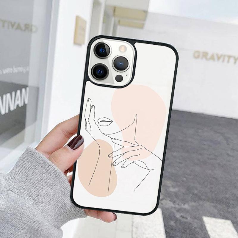 Line Art Sketch Flower Girl Phone Case For iPhone 17 Air 15 16 Cover  11 13 14 Pro Max 12 Plus Max Fundas