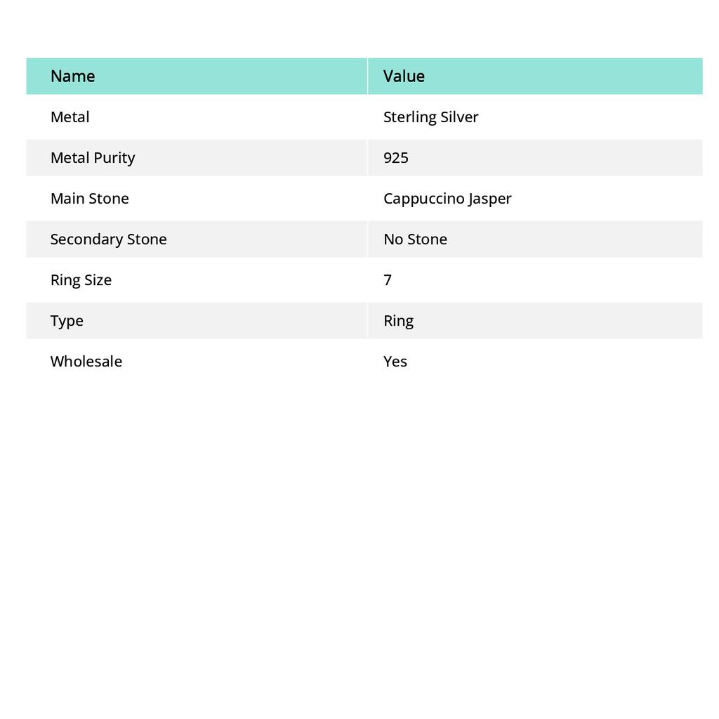 Natural Cappuccino Jasper Gemstone 925 Sterling Silver Jewelry Ring Size 7 c9Y40