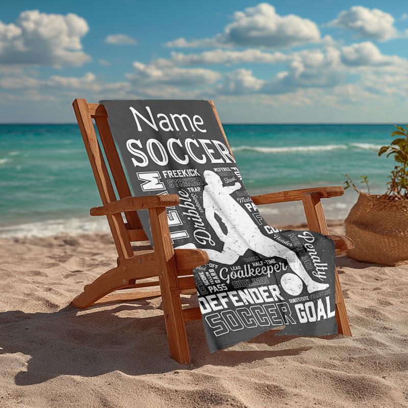 Custom Name Ultra-Soft Beach Towel with Soccer Theme,Ideal for Pool - Camping, Diving - Perfect Travel Essential, Vibrant Beach Towel.