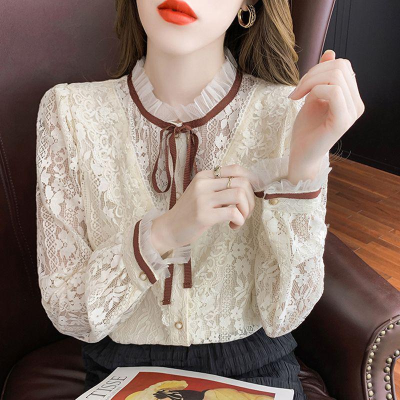 Women's Plus Size Fleece-Lined Chiffon Lace Top - Autumn/Winter Warm, Versatile & Stylish