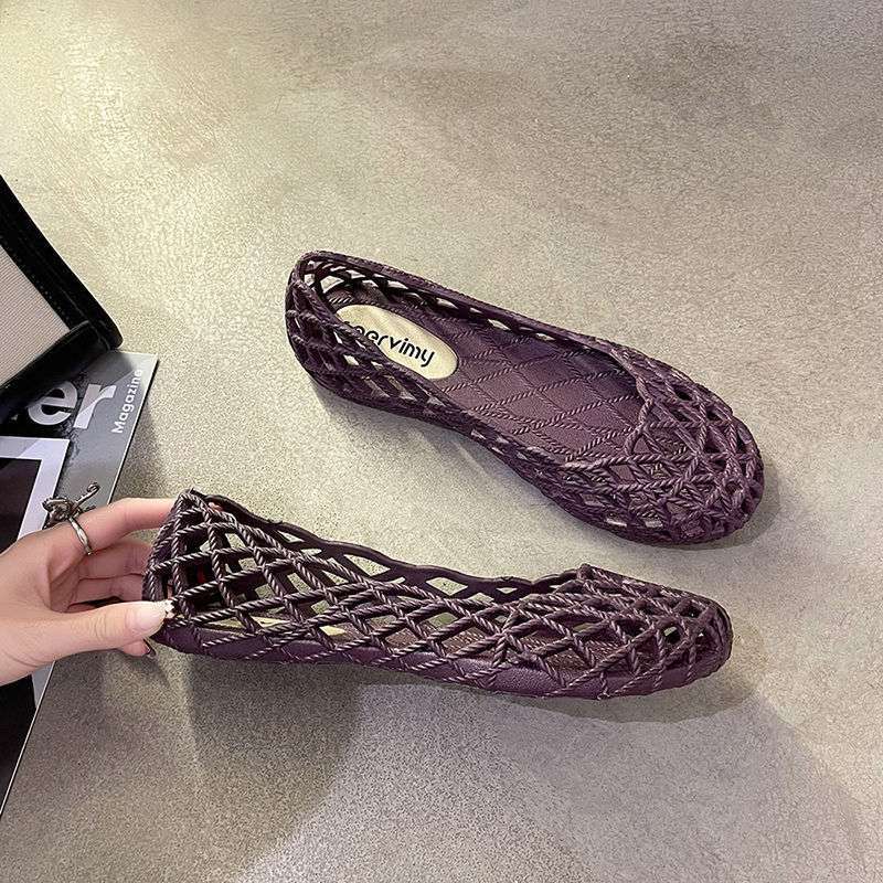 Sandalen Damen 2025 Sommer Mode vielseitig hohl Zehenkappe rutschfest Lochschuhe flache Schuhe Mutter Strandschuhe Plastik