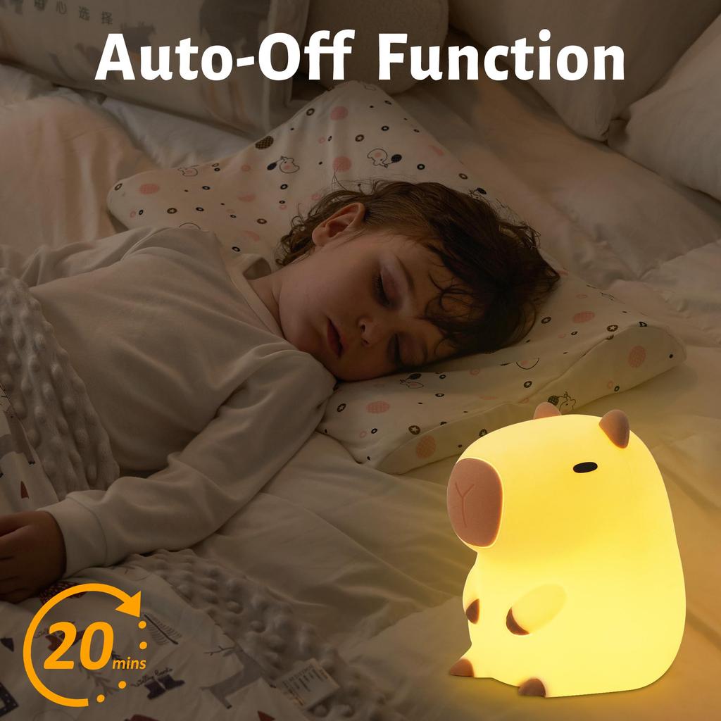 Cute Capybara Night Light, Attivolife Animal Soft Silicone Touch LED Lamp with 2-Level Dimming & Timer, Portable USB Rechargeable for Nursing,