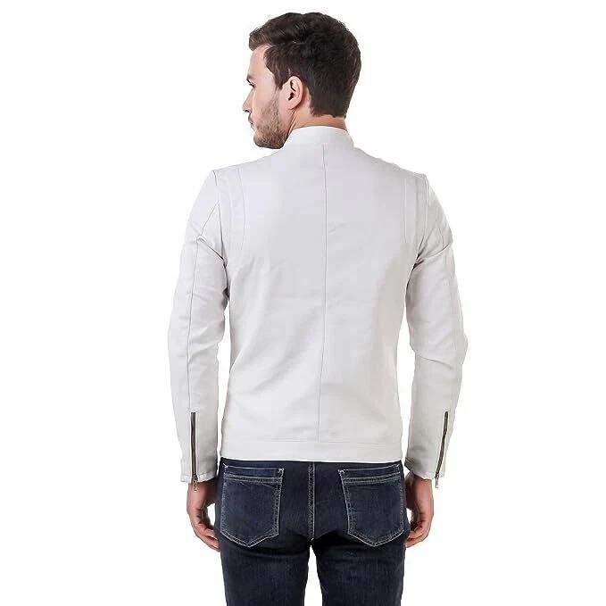 Genuine Lambskin Men's Jacket White Handmade Leather Classy Biker Stylish Soft