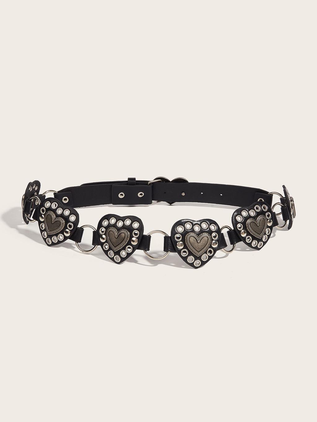 Retro Street Fashion Heart Pu Leather Belt With Metal Snap Closure For Women