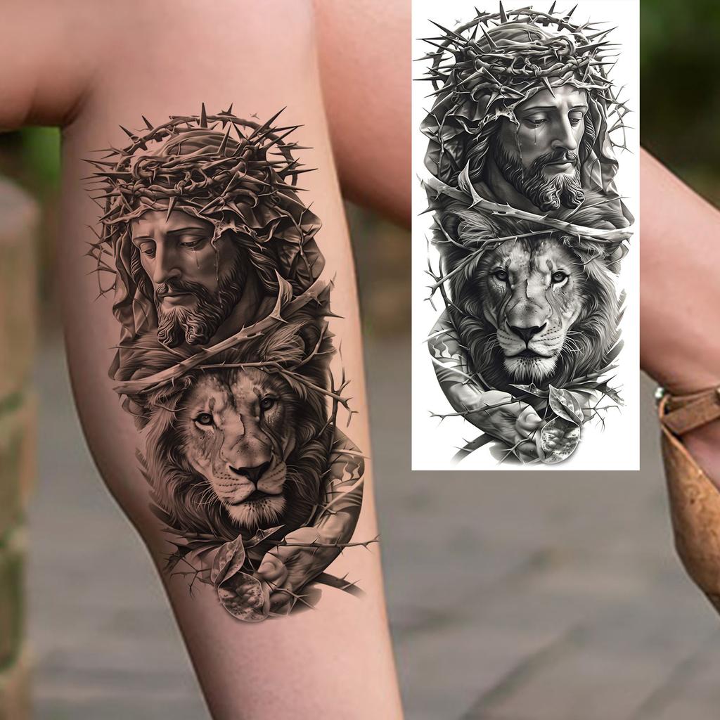 1 lapelis Realistiški Jėzaus Šventosios Motinos Maldos Laikini Tatuiruotės Vyrams Moterims Suaugusiems Ilgai Išliekančios Vandeniui Atsparios Laikinos Netikros Tatuiruotės Lipdukas