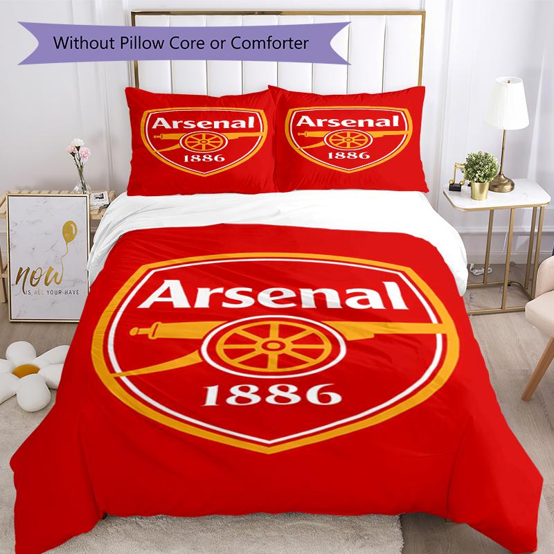 3pcs Arsenal Football Club Bedding Set Duvet Cover Closure Includes 1 Duvet Cover & 2 Pillowcases, Soft and Comfortable for All Seasons.