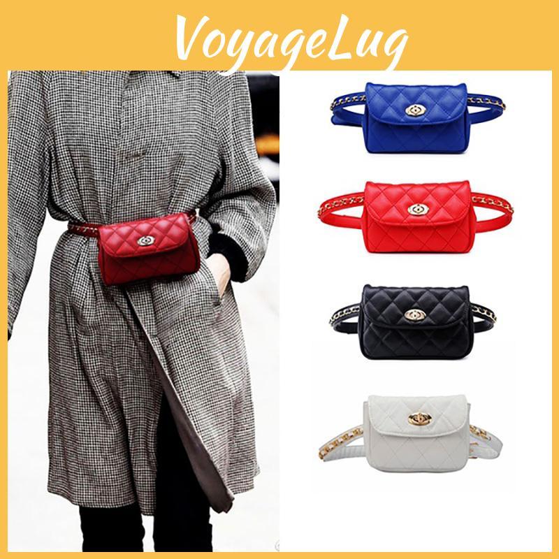 Elegant Women Classic Fanny Pack Chain Waist Hip Belt Bag With Soft Pu Leather