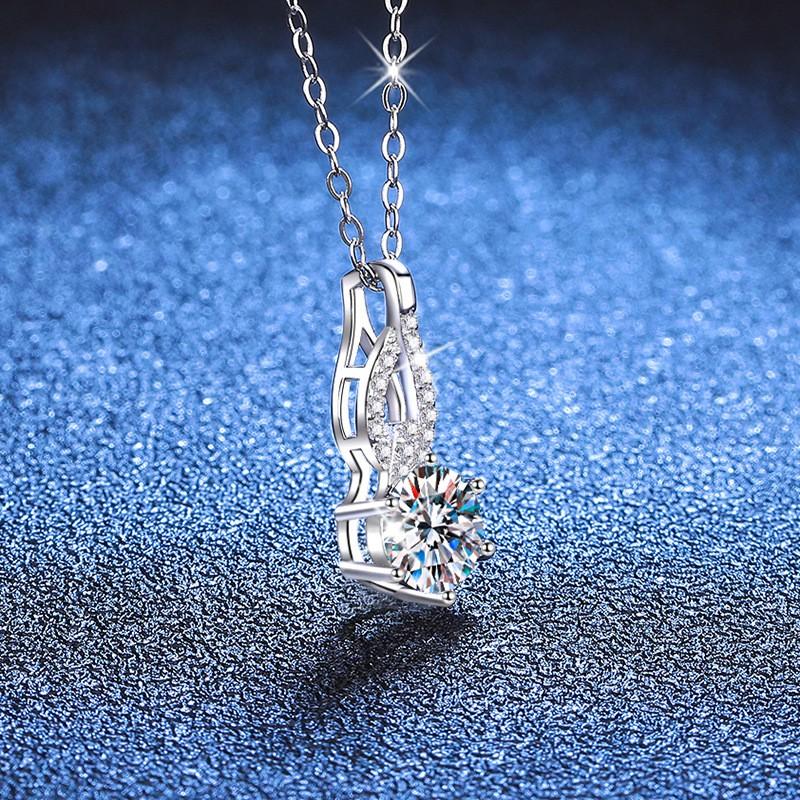 Womens Minimalist Gourd Pendant Necklace 1ct Moissanite Clavicle Chain