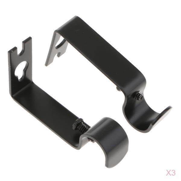 Set of 6Pcs Adjustable Metal Curtain Pole Rod Wall Bracket Hook Holder Black