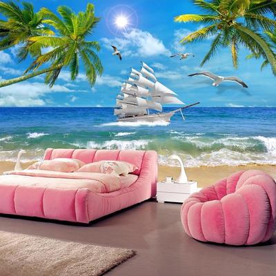 Strand-Kokosnussbaum-Wandbild, Meerblick, individuelle Fototapete für Wohnzimmer, Schlafzimmer, Wanddekoration, 3D-Wohnkultur