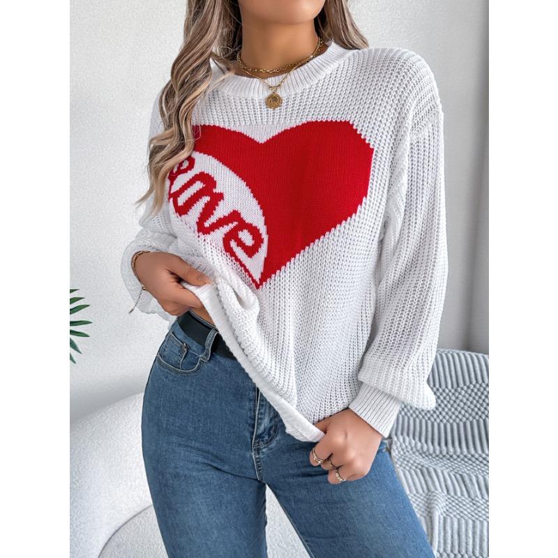 Autumn and Winter Women's Casual Valentine's Day Clash of Colours Love Long Sleeve Pullover Sweater