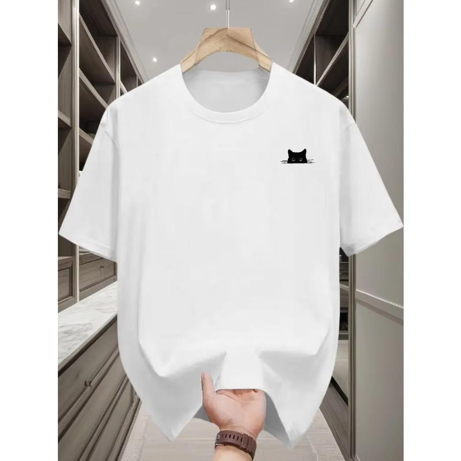 Cotton T-shirt 2026 Summer New Style Men's Pure Cotton T-shirt Street Casual Fashion Comfortable Soft Breathable Simple Cat Pattern Print