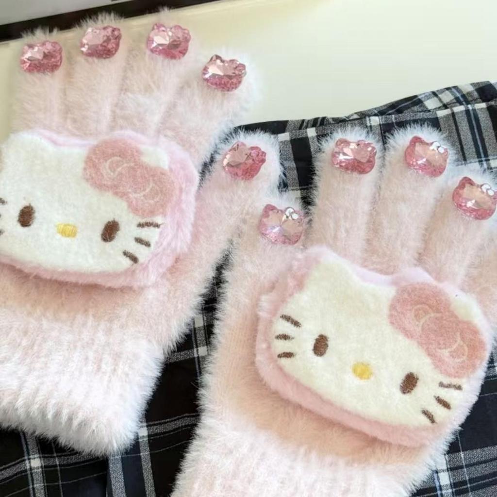 Cute Kitty Winter Warm Plush Gloves for Girls