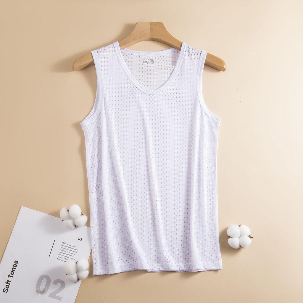 Men's Trendy Quick-Dry Ice Silk Mesh Tank Top: Sleeveless, Loose Fit, Wide Shoulder Fitness Vest