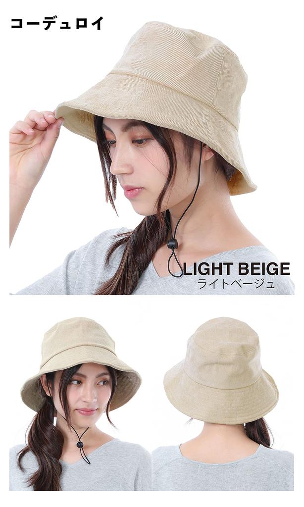 Bucket UV Sun Protection Numbered Corduroy Light [TRAX SHOP] Women's Hat, Corduroy, Autumn/Winter, Protection, TGY-0130 (JP, Size, 57.5 Cm, Beige)