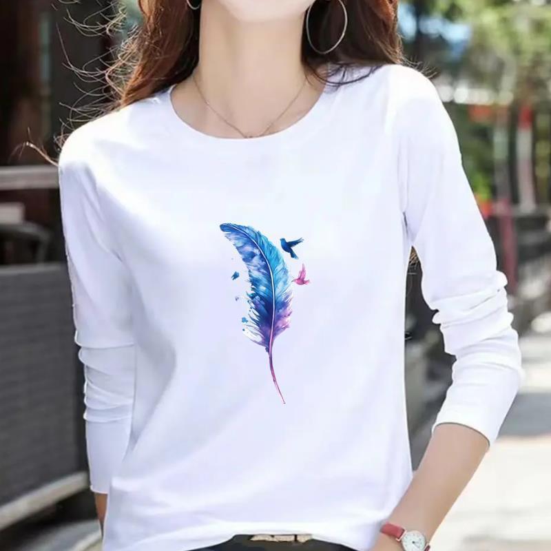 Women's Casual Heart Letter Print Long Sleeve Round Neck T-shirt for Spring & Autumn