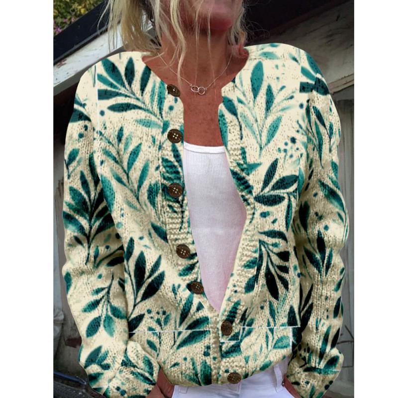 2025 Autumn/Winter Animal Print Round Neck Cardigan Sweater