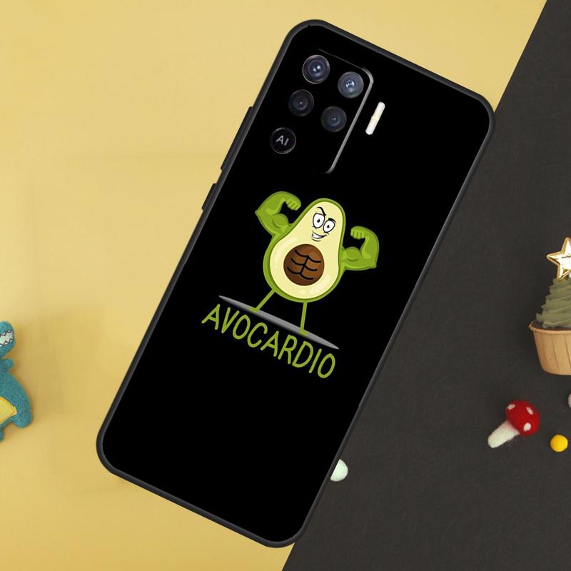 Cute Cartoon Avocado Fitness For OPPO A78 A98 A58 A54 A74 A94 A76 A96 A5 A9 A52 A72 A77 A79 A53S A57S A15 A16 A17 Case