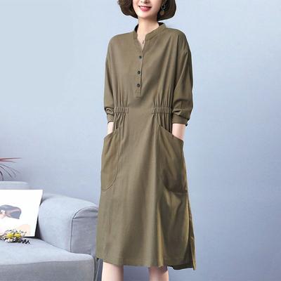 Flattering Long-Sleeve Dress for Women with Loose Fit and Tummy Control