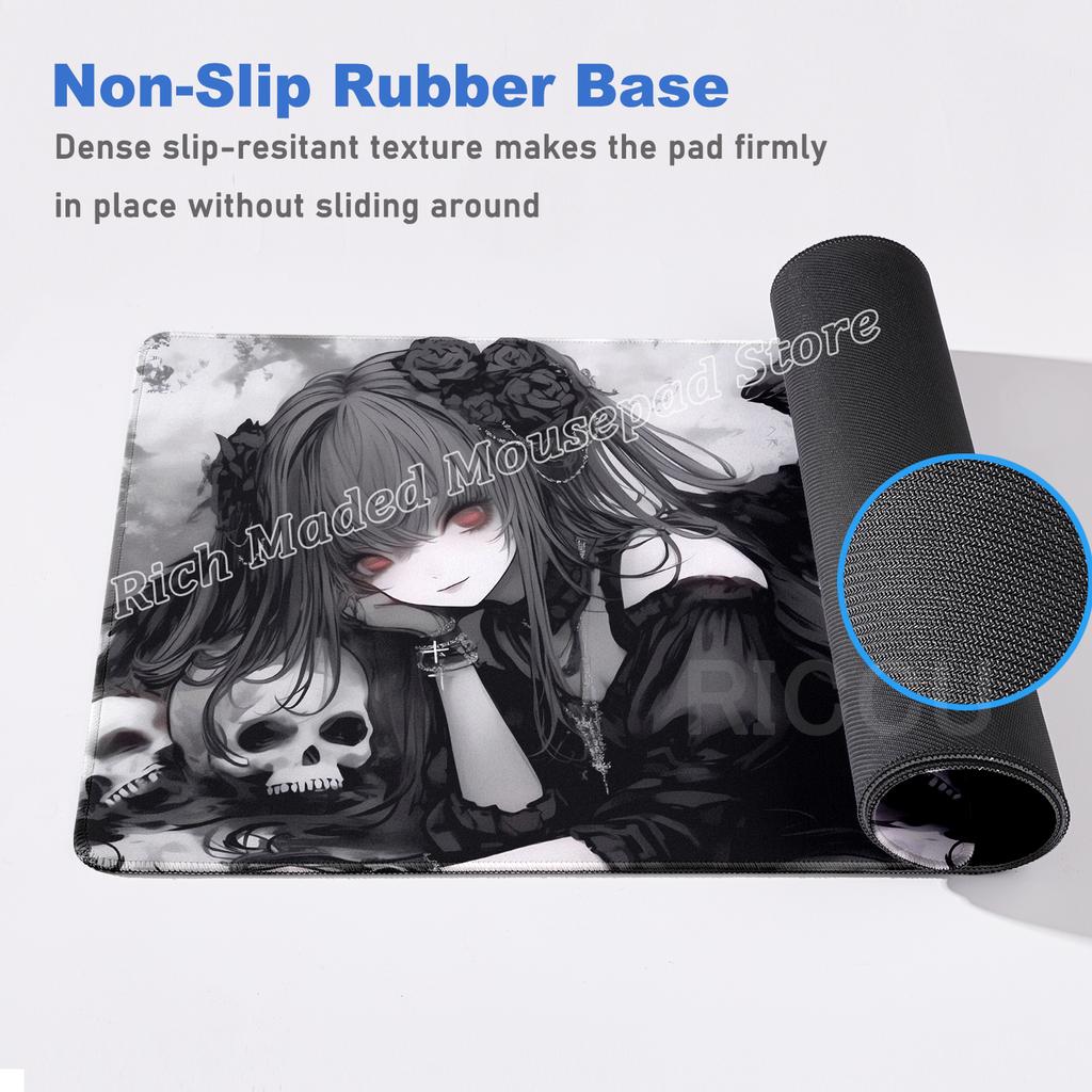 Alfombrilla de Ratón XXL Ángel Oscuro Chicas Anime Esterilla de Escritorio Oficina Portátil Alfombrilla de Escritorio Extendida Alfombrilla de Ratón para Jugador de PC Alfombrilla para Teclado Alfombra Negra
