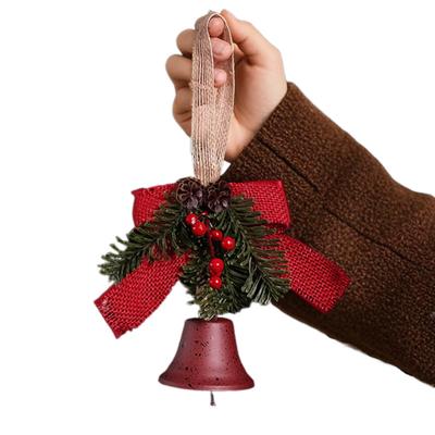 Kreativer Weihnachtsglockenanhänger Retro Exquisiter Weihnachtsbaumanhänger mit Schnur Künstliche Kiefer Metallschleife Glocken Eingangsbereich
