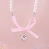 Elegant Heart Bowknot Pearl Pendant Necklace for Women Sweet Versatile Choker Charm Necklaces Fashion Jewelry Gift