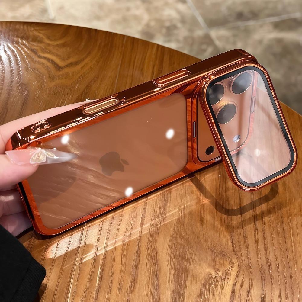 Suport Stand Suport Sticlă Cameră Telefon Carcasă Telefon Pentru iPhone 17 16 15 14 13 Pro Max 17Pro 16Pro Carcase Placate Bumper Capac Transparent