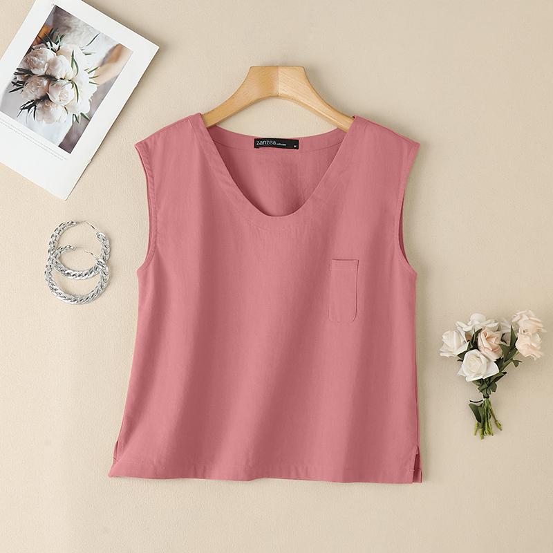 

ZANZEA Женские повседневные летние хлопковые майки без рукавов с V-образным вырезом 5XL розовый